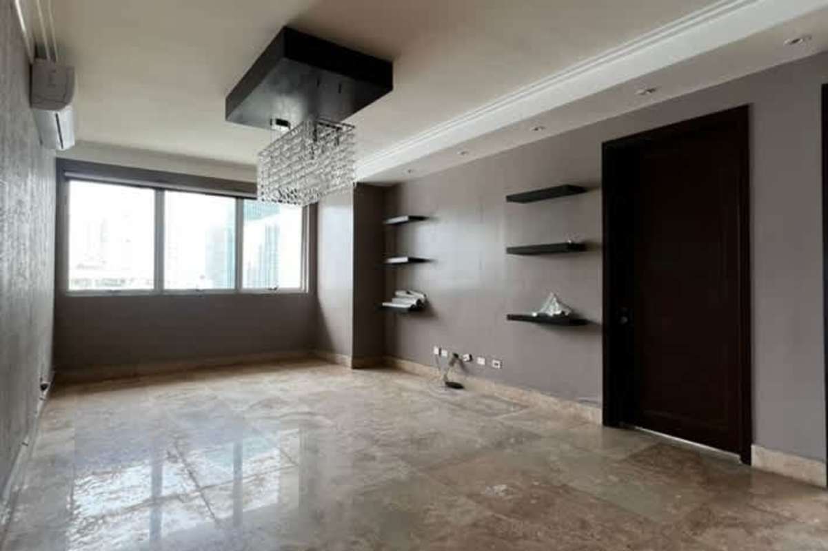 Open living dining room with panoramic ocean views in luxury apartment Q Tower Panama