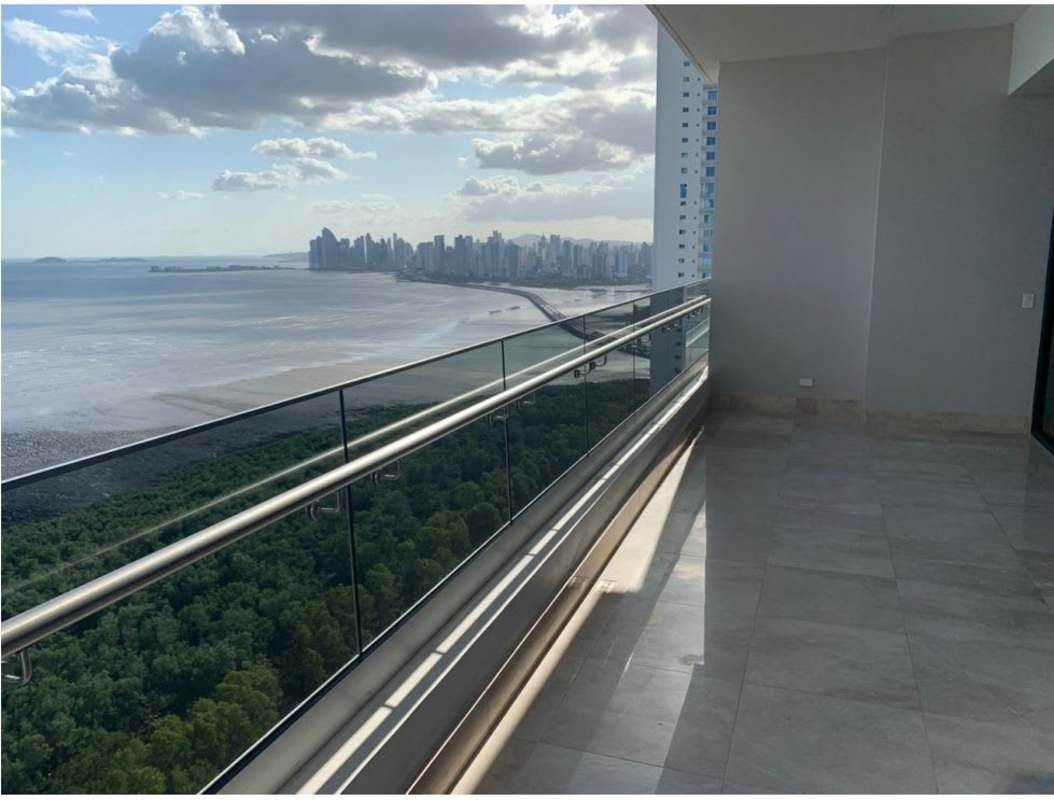 Luxury bathroom with glass shower double sink marble details PH Matisse Costa del Este Panama