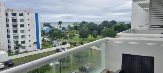 Modern studio apartment with beds kitchenette balcony at Playa Blanca Resort Panama
