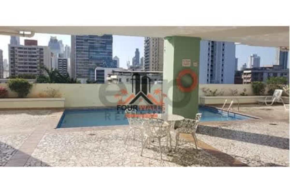 Outdoor pool deck with city skyline views at PH Plaza 77 El Cangrejo Panama City