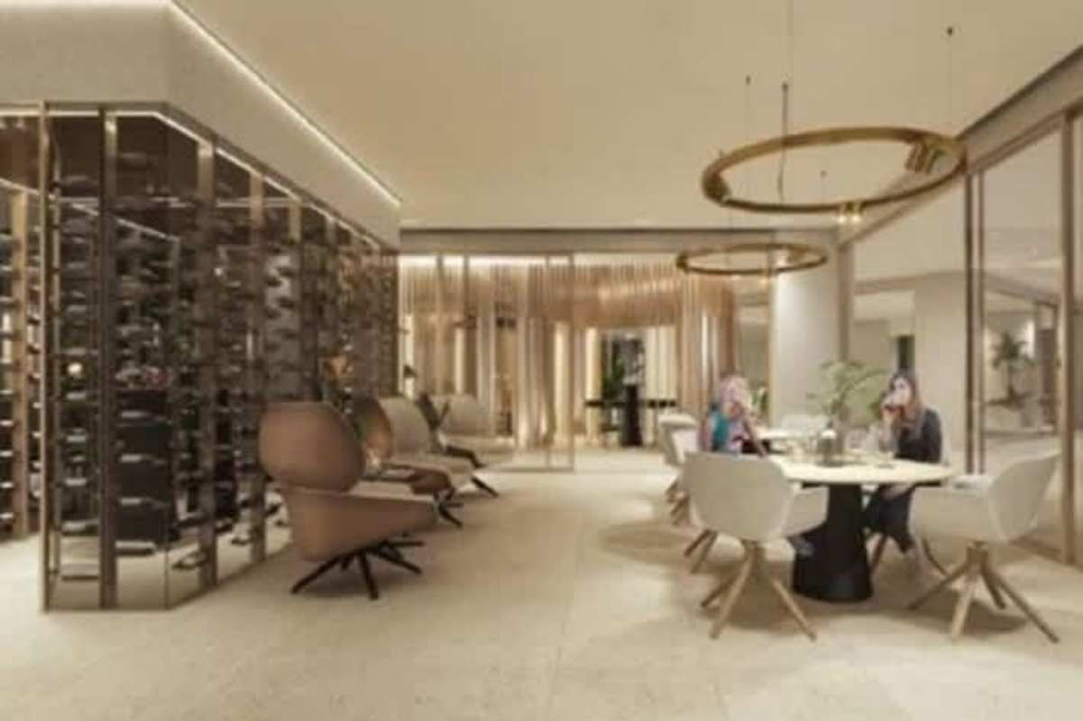 Large open living room with floor-to-ceiling windows ocean marina view Ocean Reef Panama