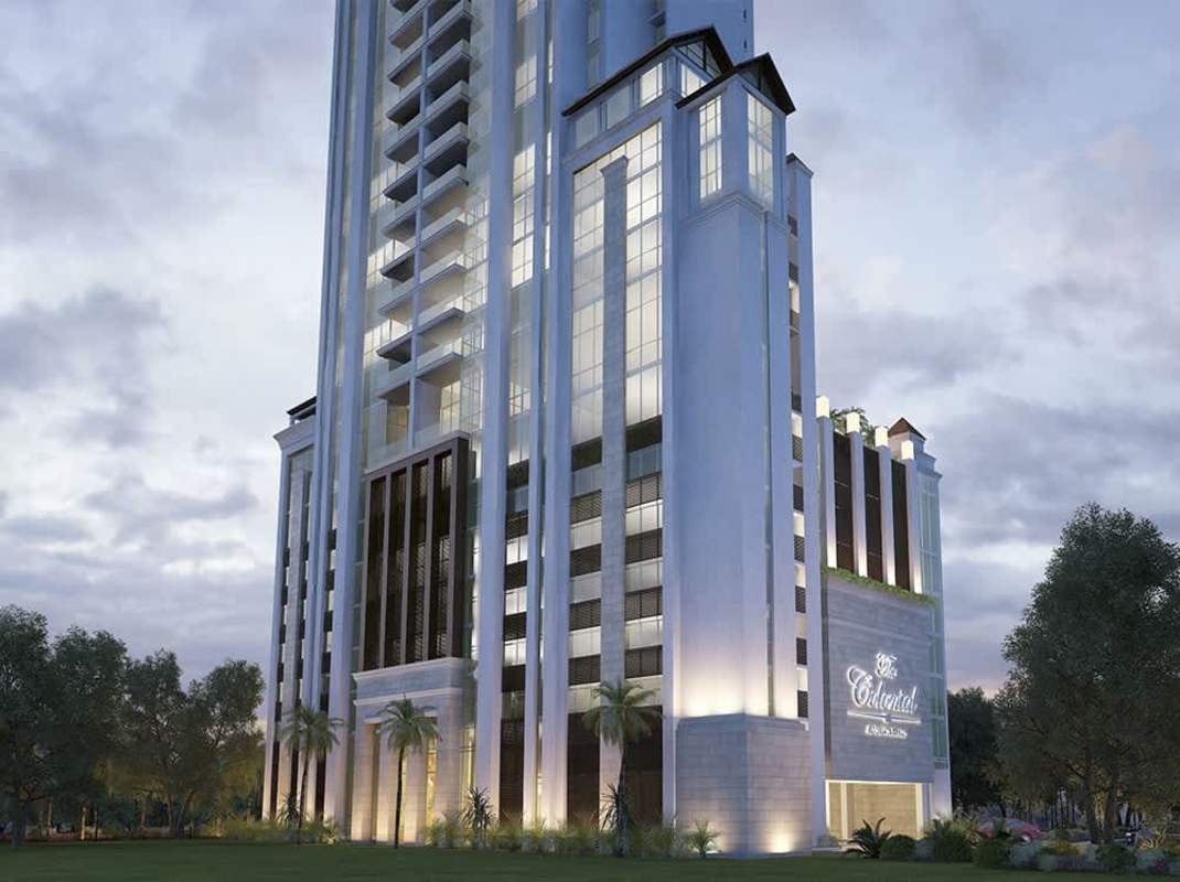 High-rise residential tower with balconies and glass facade at The Colonial Santa María Panama