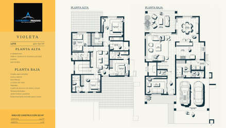 Floor plan of modern two-story home with 4 bedrooms, terrace, garage and balconies Costa Verde Panama