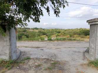 Gated entry concrete posts leading to beachfront residential plot in Costa Esmeralda Panama
