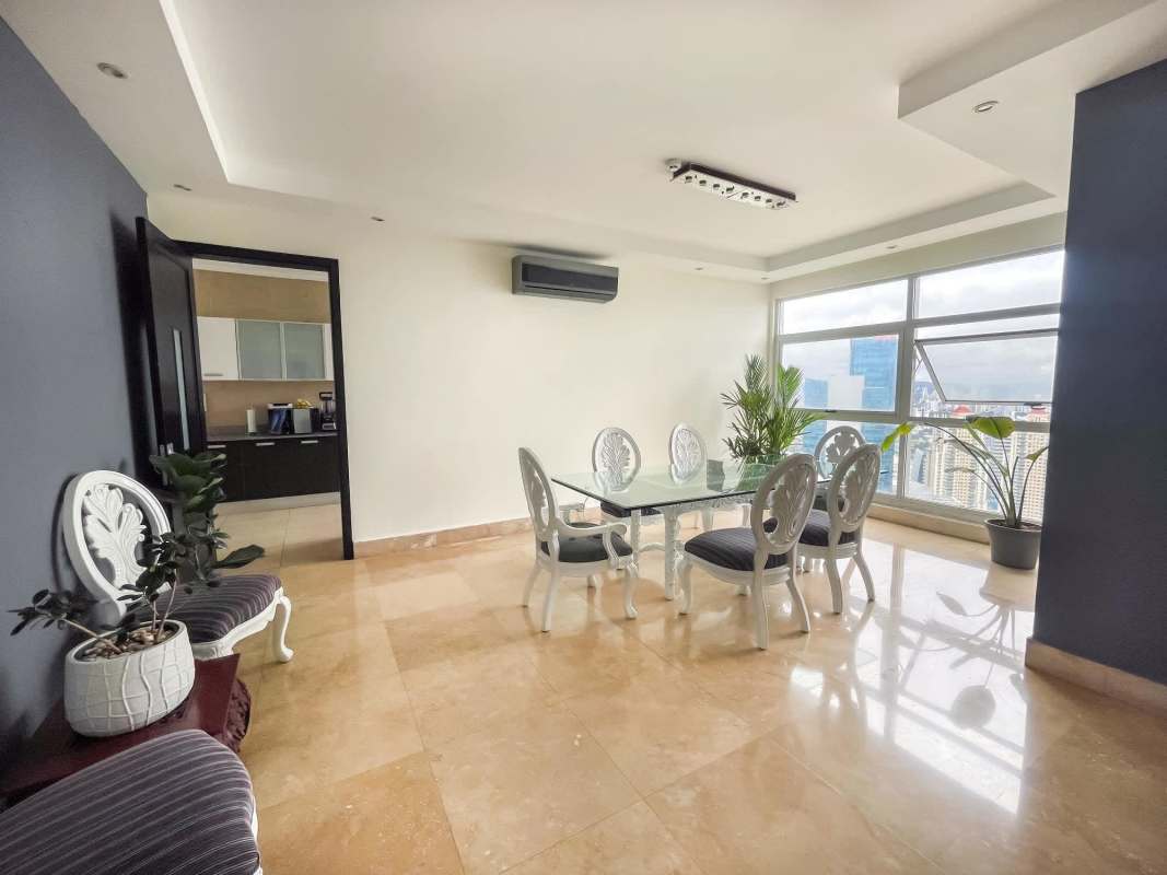 Modern bathroom with marble tile and double vanity in PH Q Tower Punta Pacifica Panama City