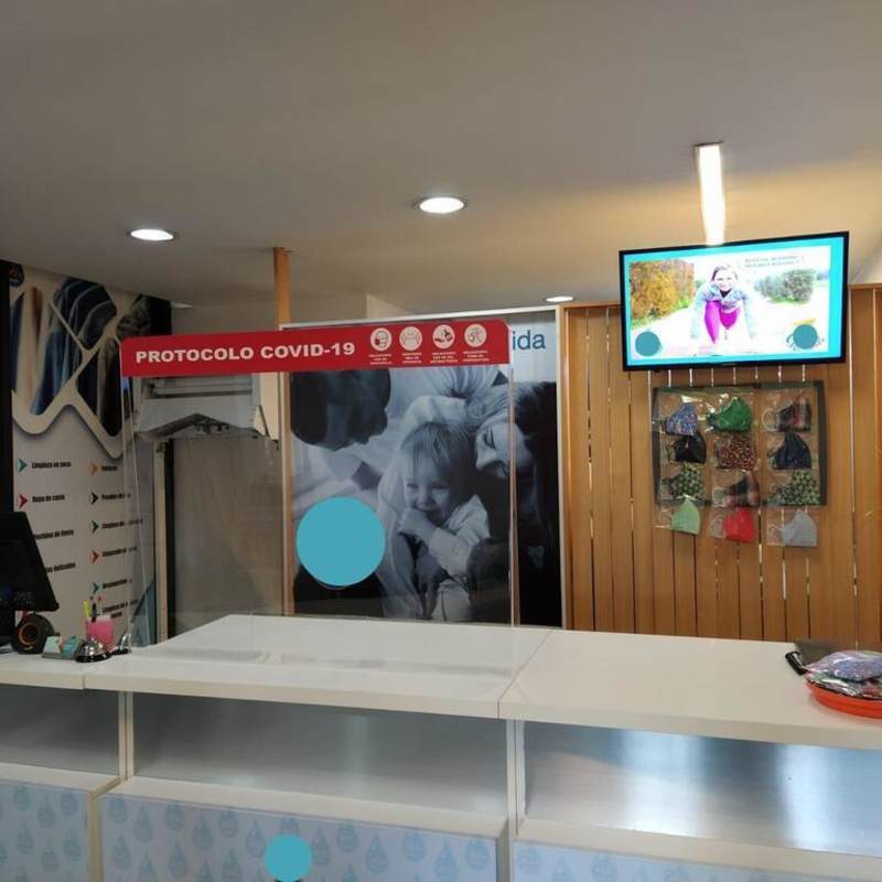 Modern commercial reception counter with office equipment tailoring laundry shop Panama