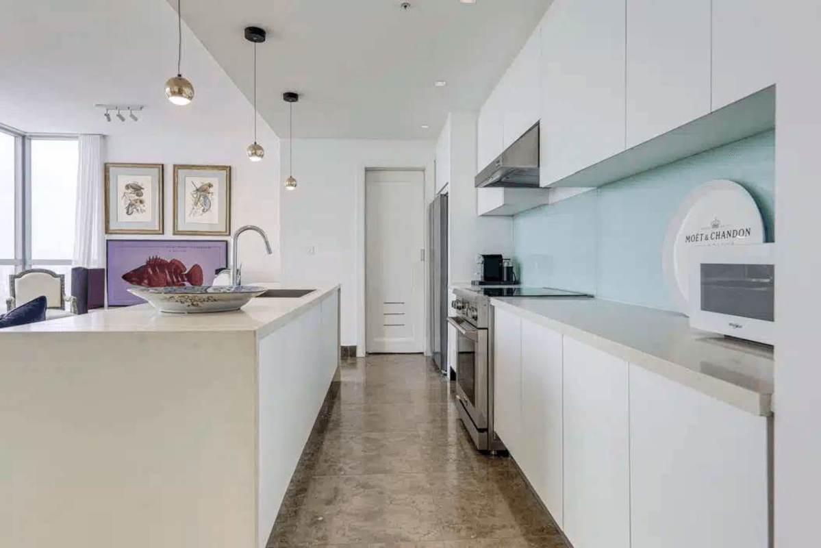 City skyline ocean view balcony at renovated apartment Yoo Panama Avenida Balboa