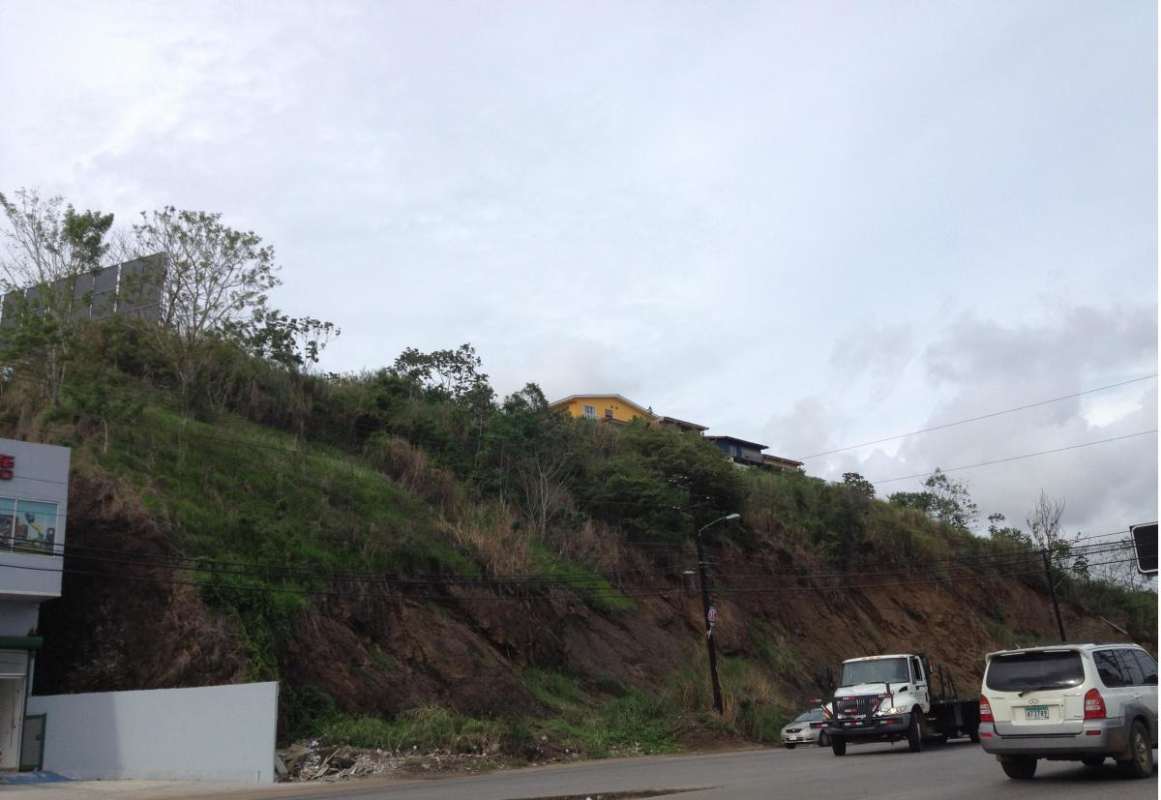 Urban roadside property with hill elevation, street access commercial use potential Tumba Muerto Panama