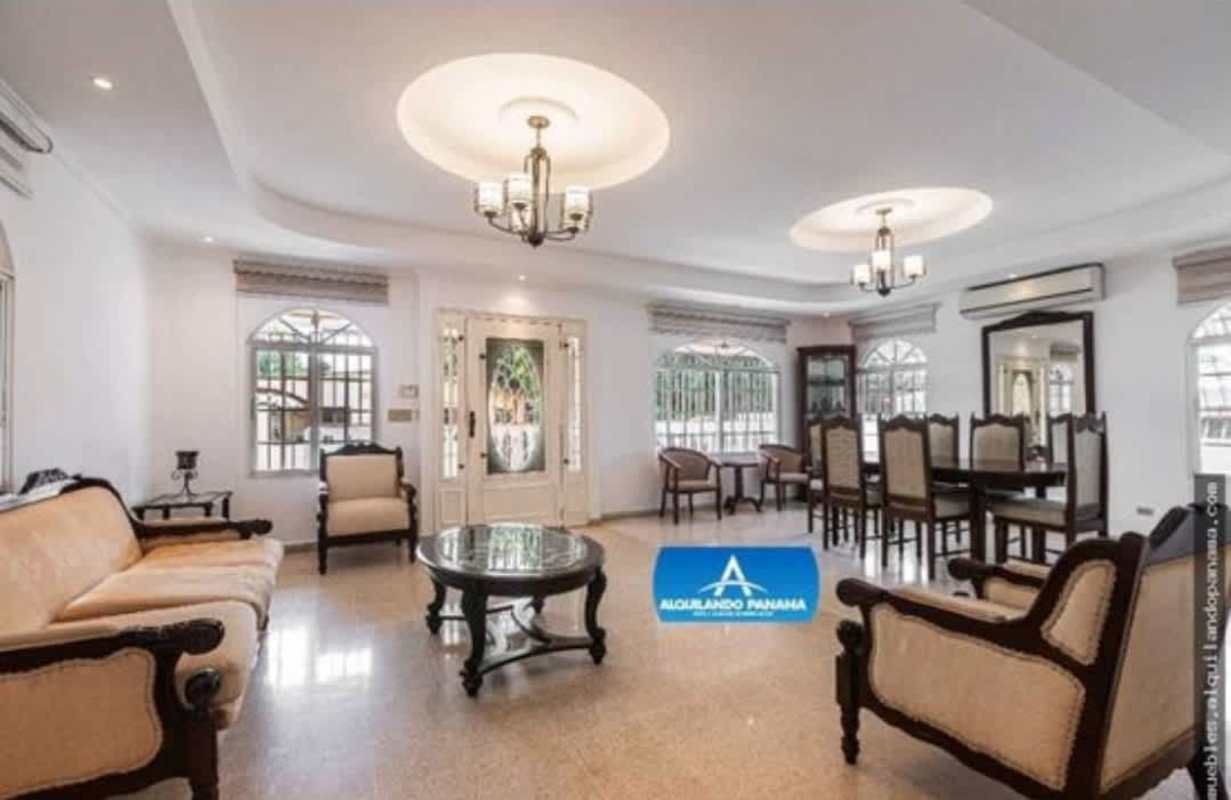 Traditional style living dining room with natural light in Monte Oscuro house Panama