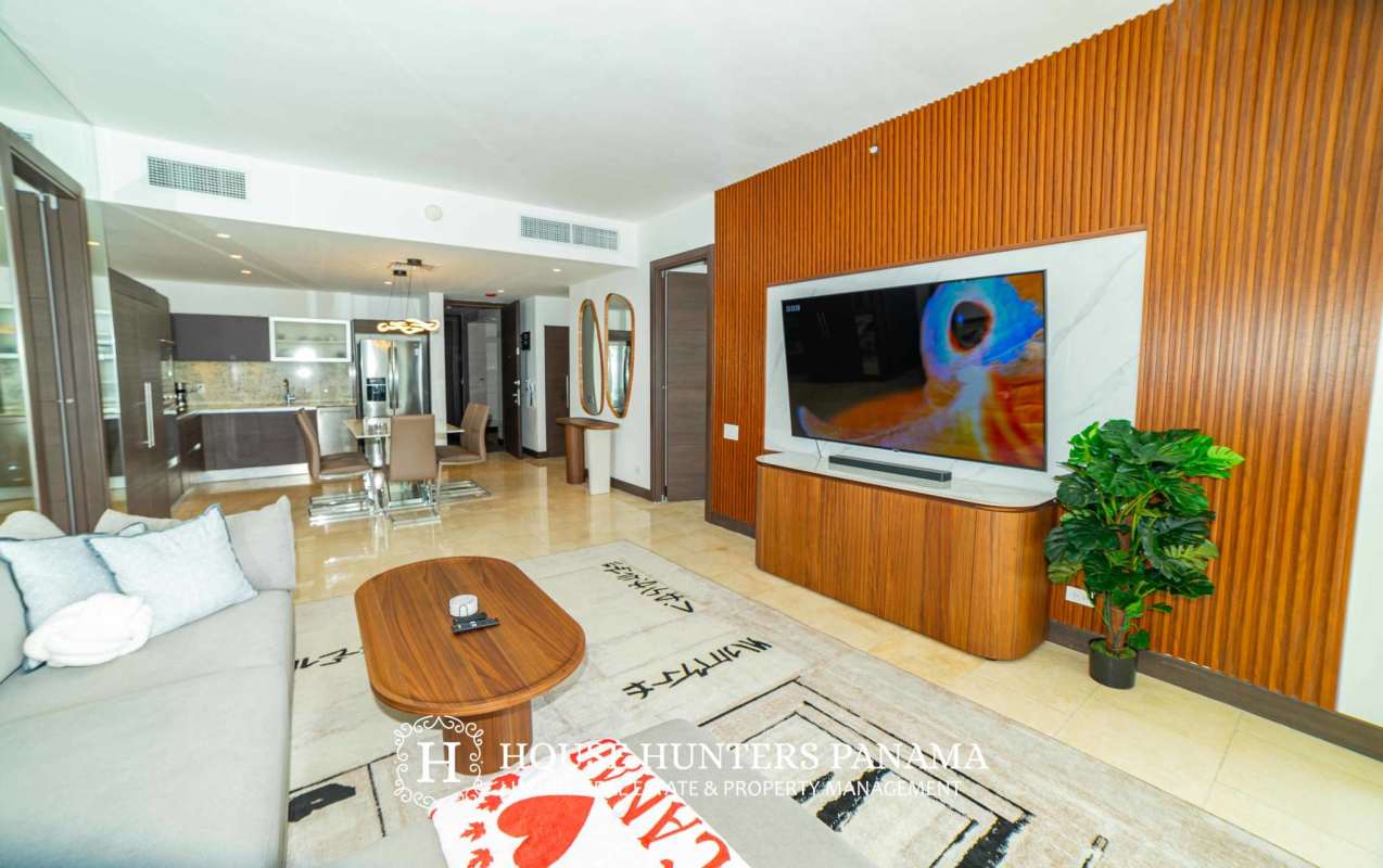 Open living room with panoramic sea views at The Ocean Club Punta Pacifica Panama