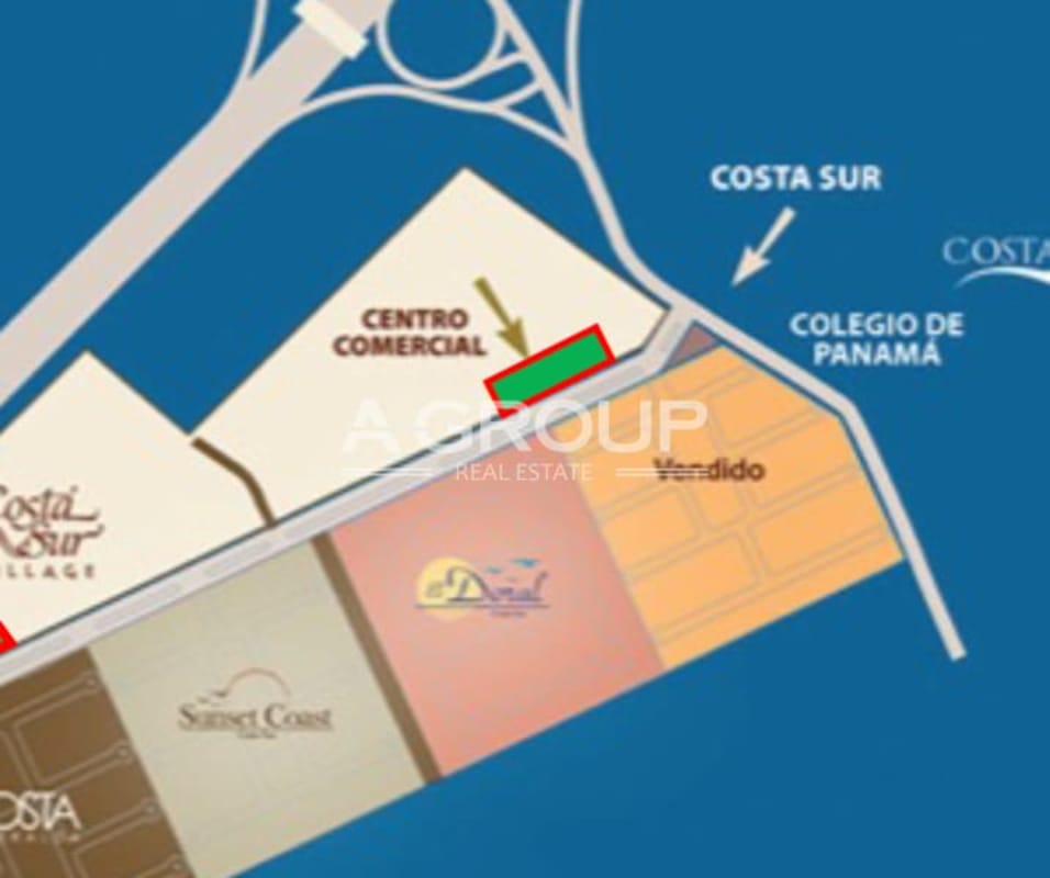 Costa Sur aerial showing Metro Park, Versalles, and residential communities near development site Panama City