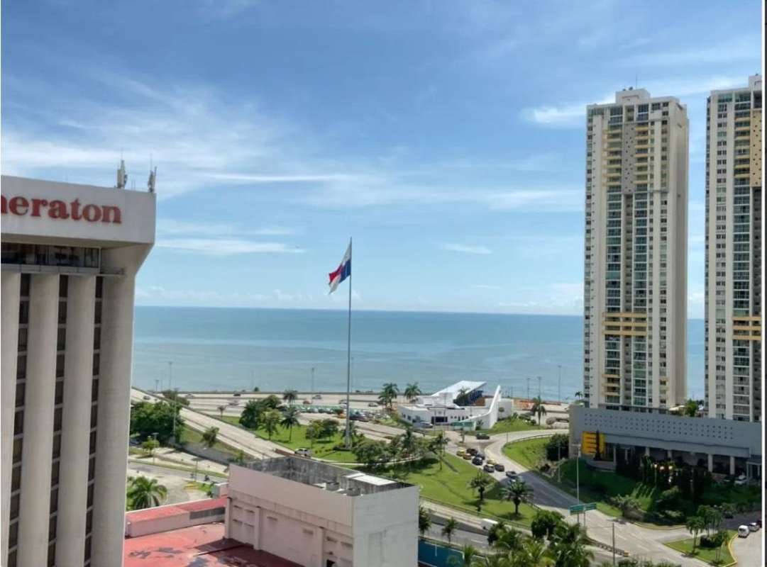 City and ocean views from balcony at PH Coco View high-rise Coco del Mar Panama