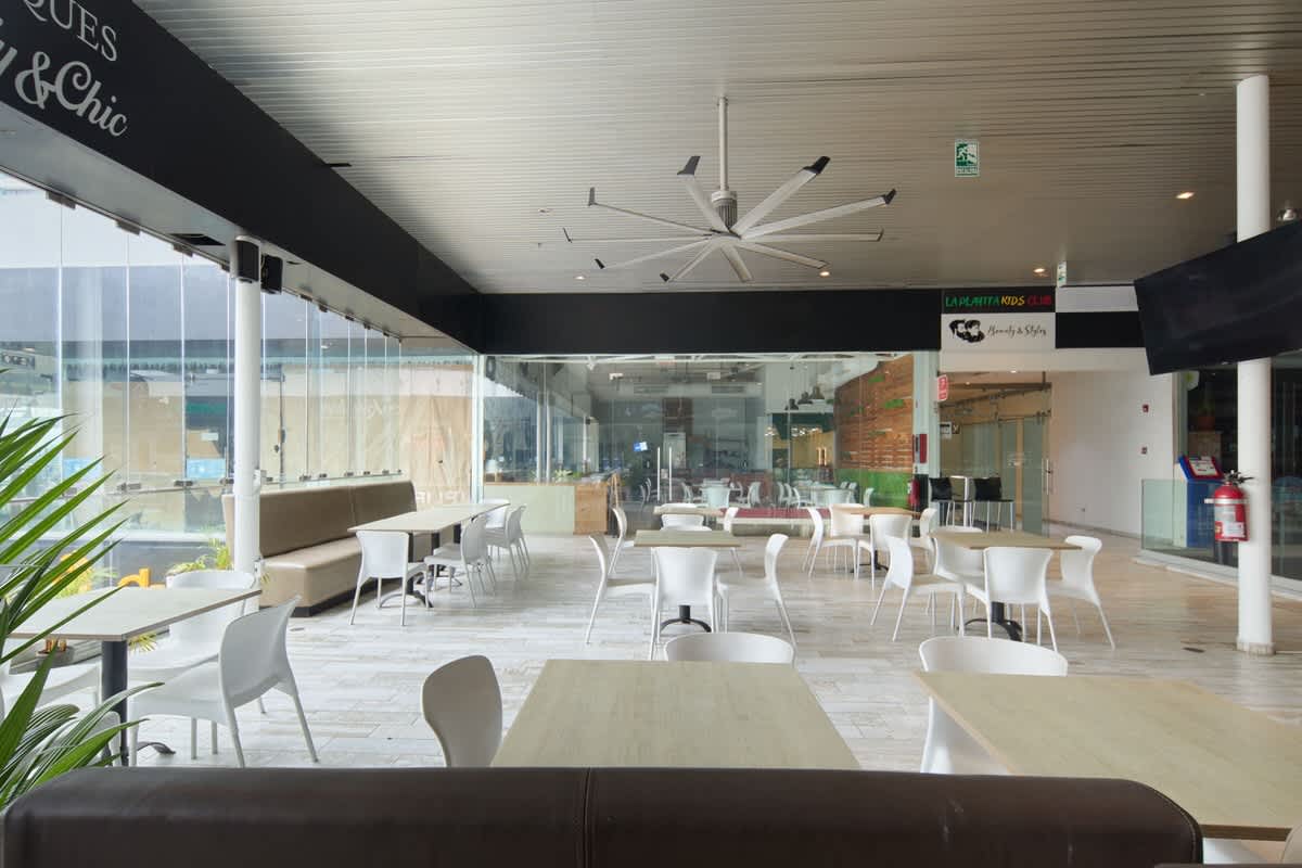 Outdoor terrace area with interior dining space cafe PH BICSA Financial Center Avenida Balboa Panama