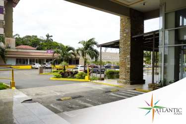 Panoramic elevator and facade close up Atlantic Plaza retail offices Free Zone Colón