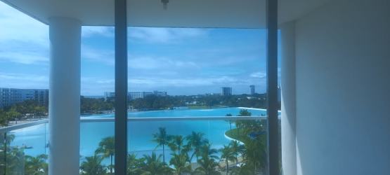 Bathroom with vanity, large mirror, neutral colors Playa Blanca Panama condo