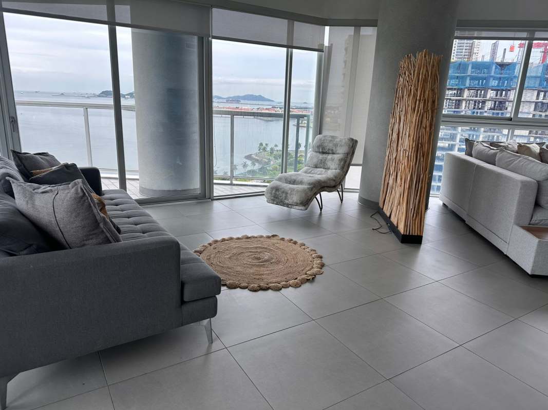 Master bedroom suite featuring floor-to-ceiling windows and ocean views in BICSA Tower Panama City