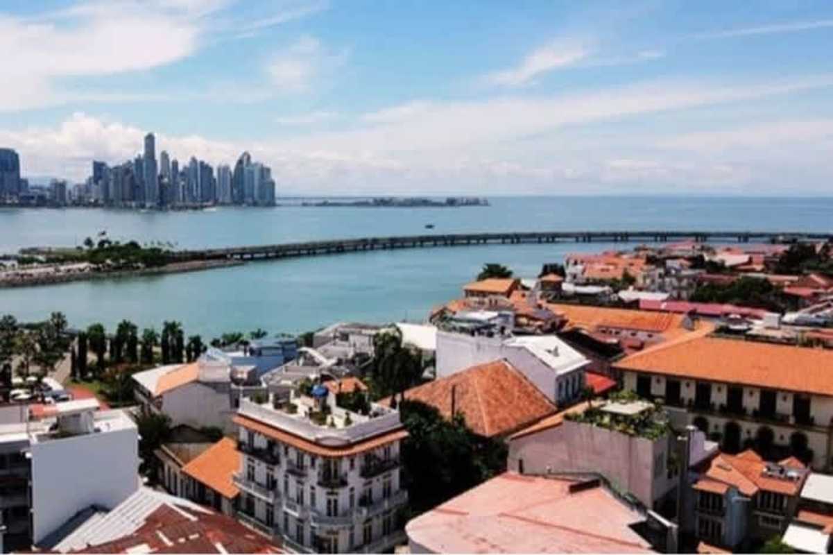 View from balcony over Casco Viejo city streets from Las Clementinas boutique apartments in Panama City