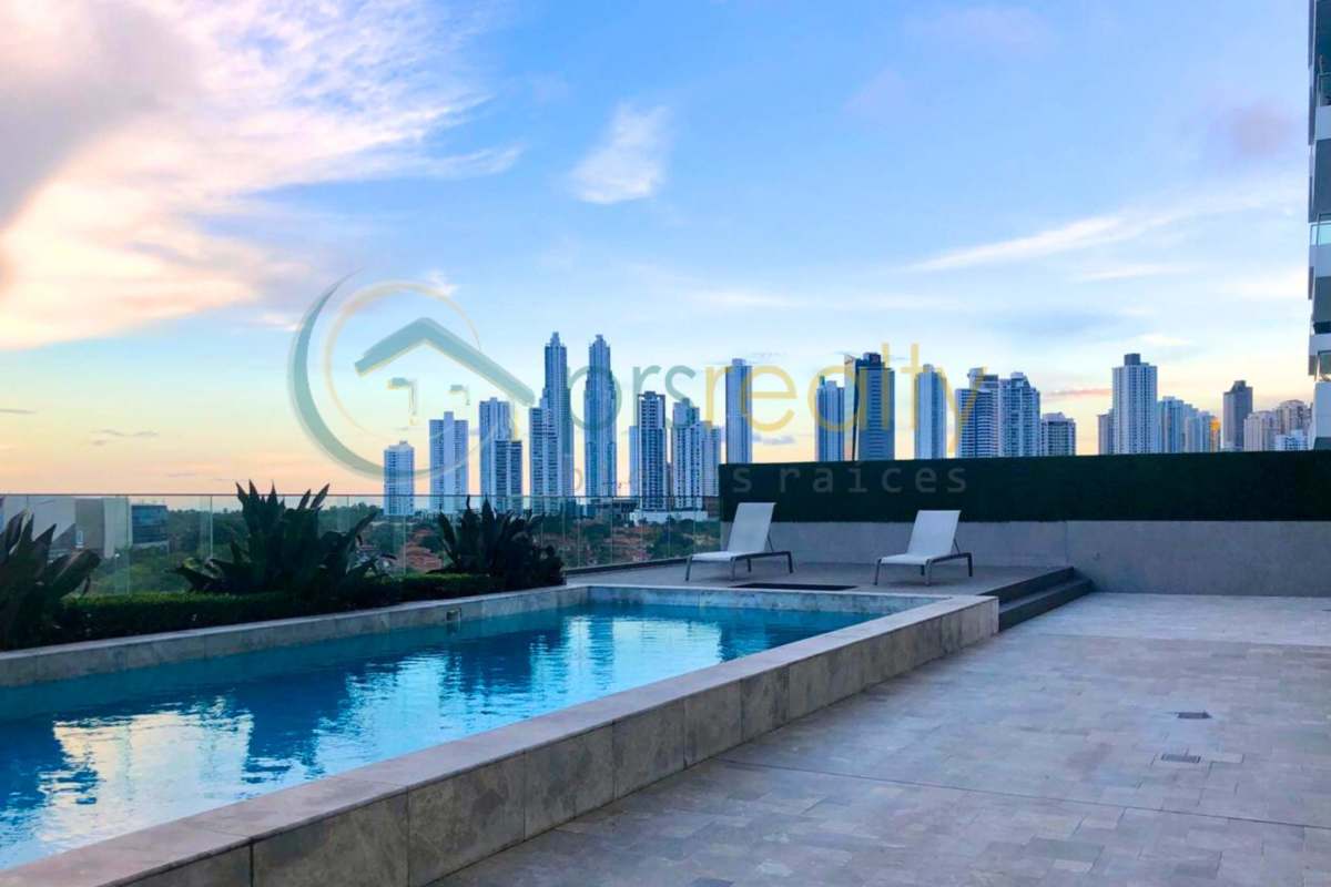 Stunning rooftop pool area overlooking Santa Maria Golf & Panama skyline at PH Greenview Panama