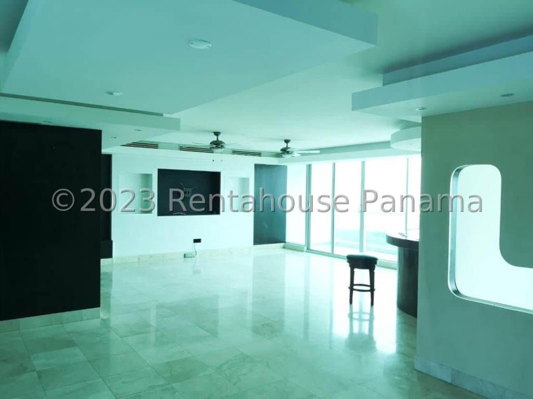 Balcony with panoramic Pacific Ocean views on high floor luxury apartment PH Ocean Two Costa del Este Panama