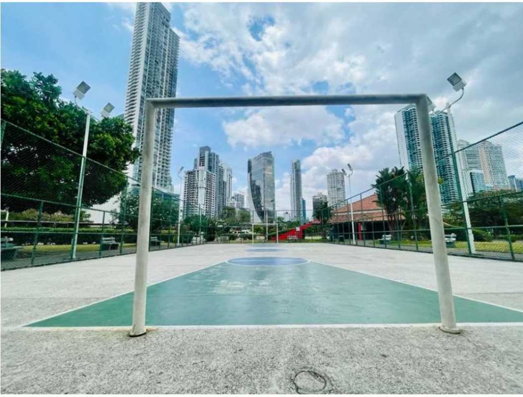 Glass balcony with panoramic views of Panama City skyline and the Pacific from PH BICSA Tower apartment