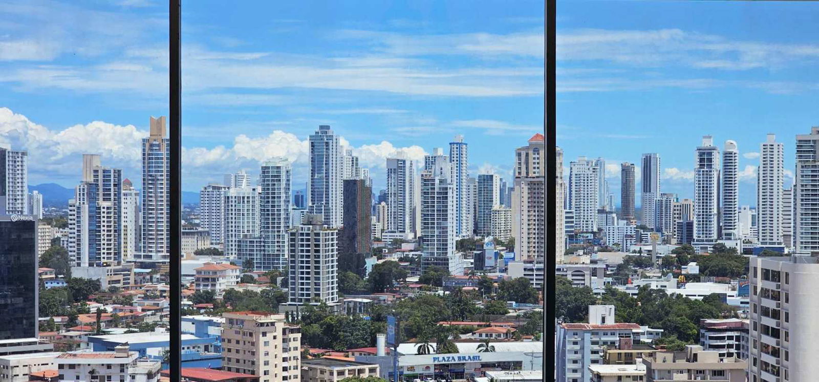 View over modern skyscrapers from premium office space at Sortis Business Tower Obarrio Panama