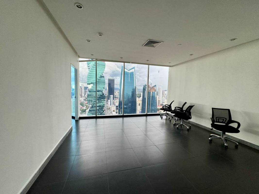 Modern furnished office setup with panoramic city views at PH BICSA Tower Panama