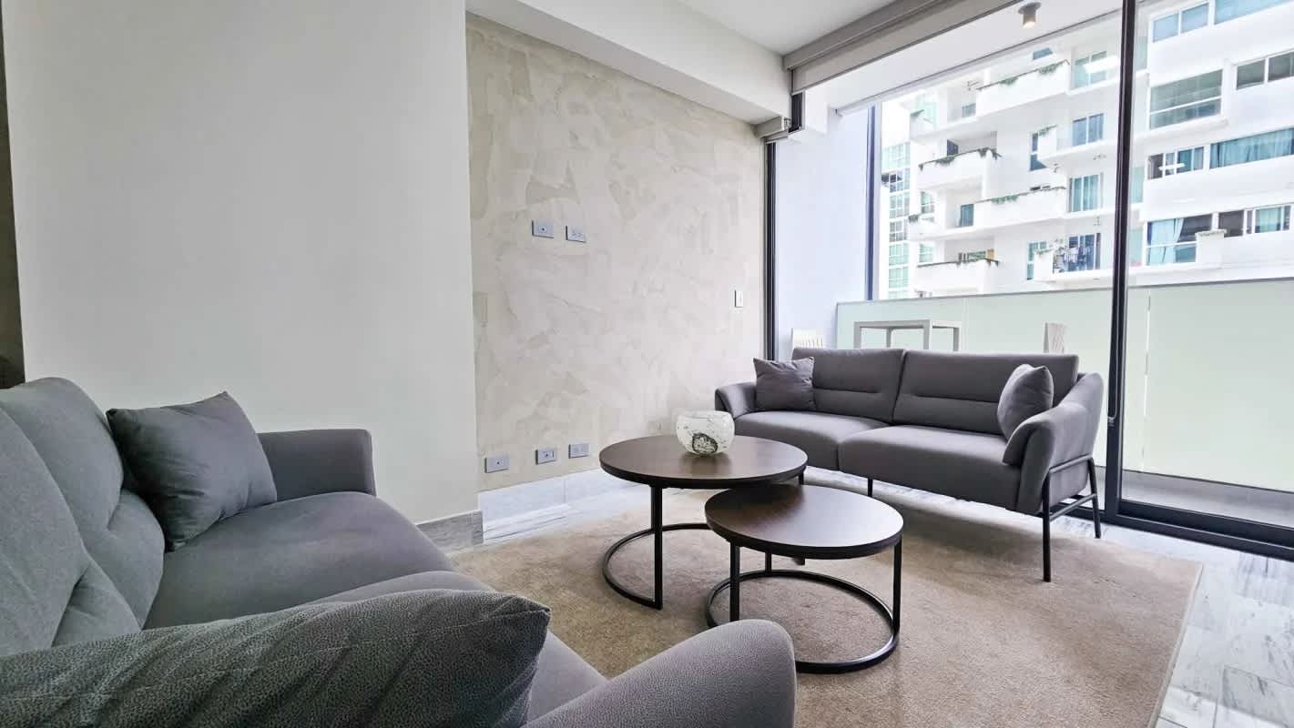 Contemporary kitchen with island, upscale appliances, marble accents at PH BICSA Financial Center Avenida Balboa Panama