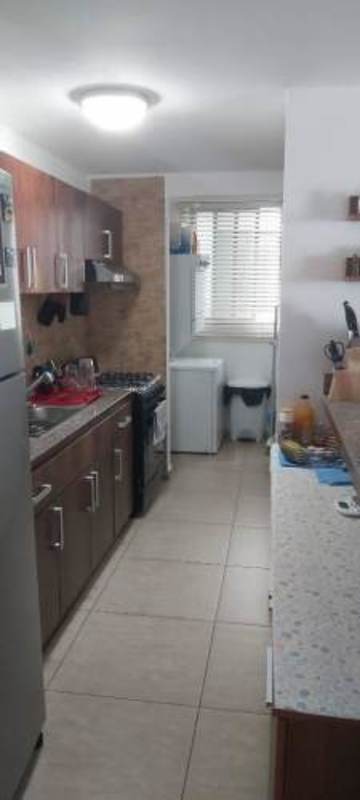 Galley-style contemporary kitchen with natural light refrigerator stove PH Terraza del Rey Panama