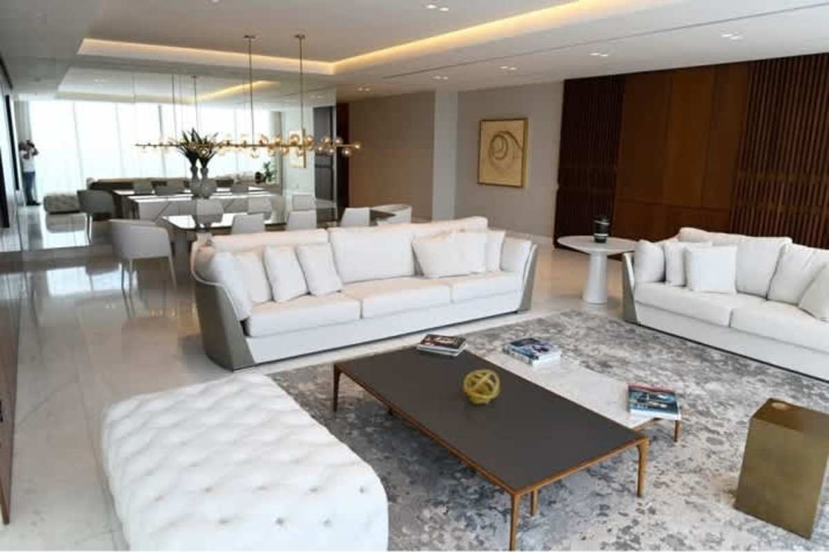 Gourmet kitchen with marble counters and luxury appliances The Residences Punta Pacífica Panama