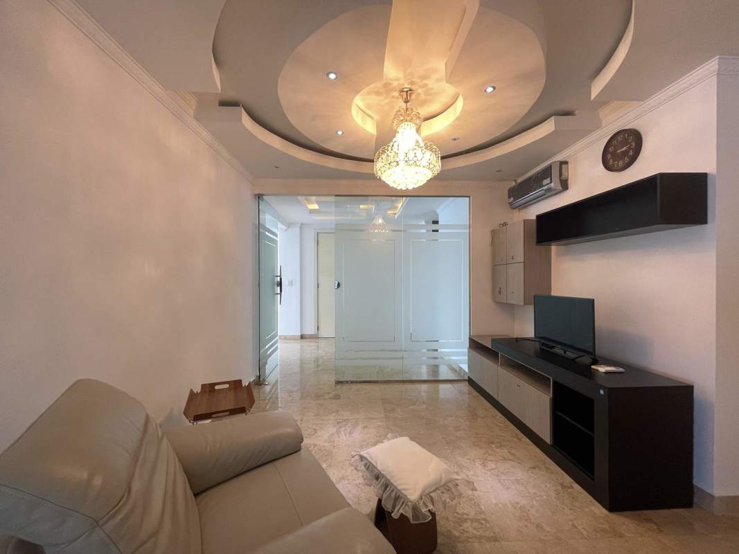 Large master bedroom with panoramic sea views, floor-to-ceiling windows in PH Pearl Costa del Este