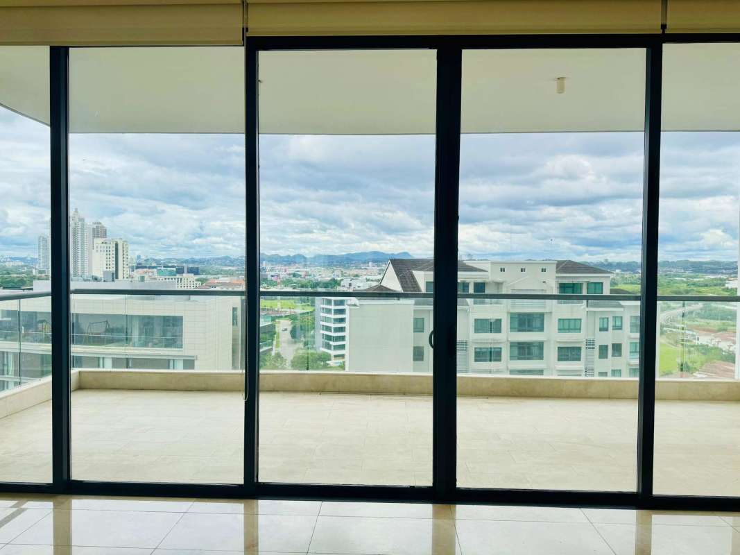Elegant double height lobby with reception desk in The Reserve Santa Maria Panama City