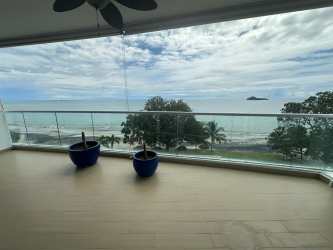 Bathroom with glass shower beige tiles in Santa Clara Beach Residences Panama