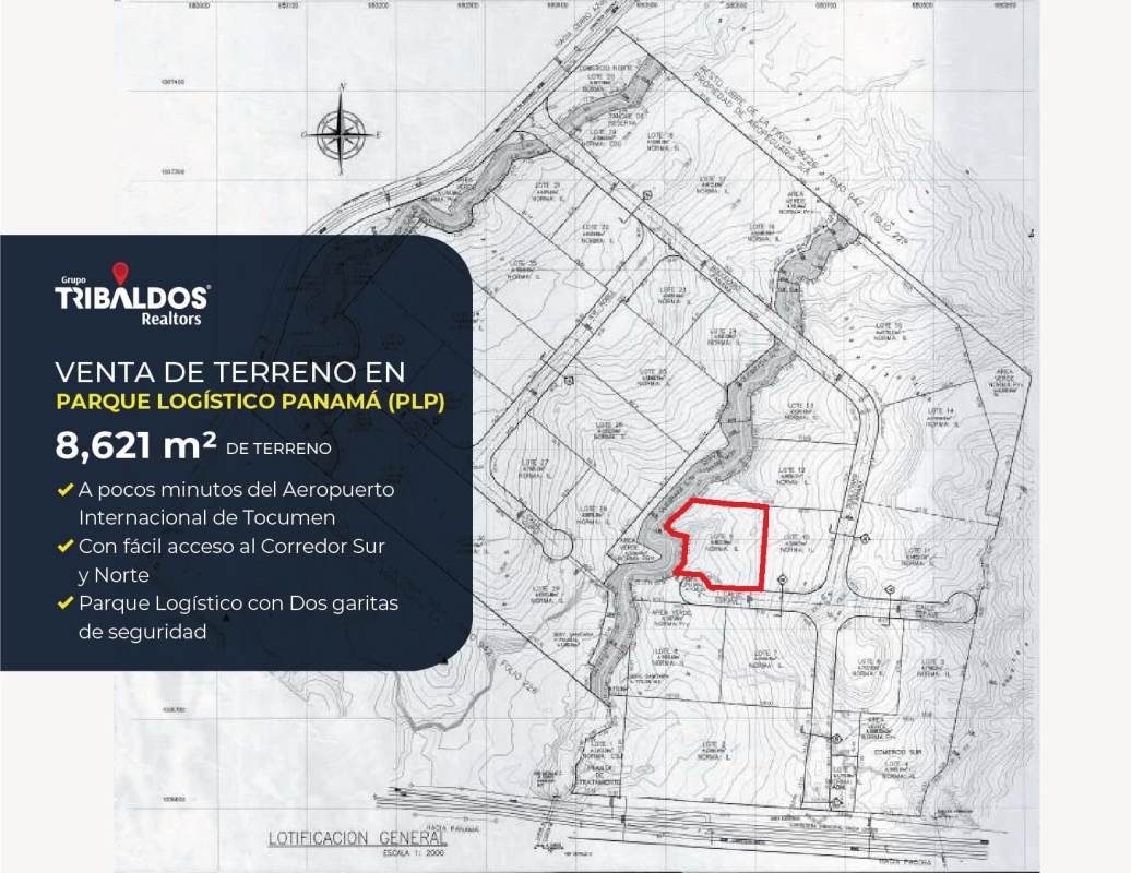 Property boundary map of 8,621 m² lot within Parque Logístico Panamá for sale