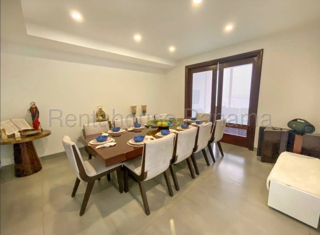Bright open living and dining room with ocean views luxury apartment PH Aquamare Punta Pacífica Panama