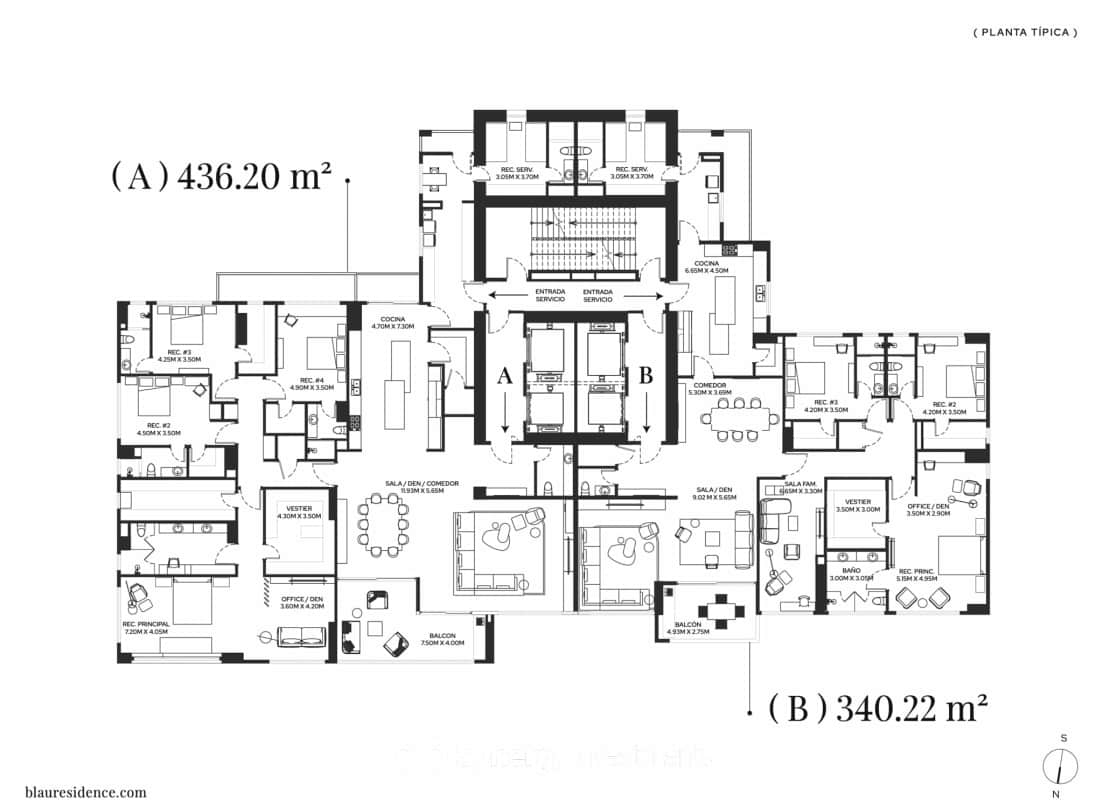 Architectural plan of 5-bedroom luxury apartment Bella Vita Residences Panama