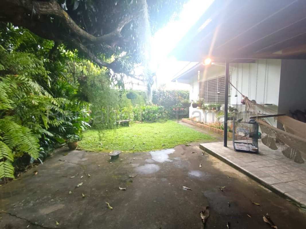 Lush mature garden and outdoor area of residential house on large lot in Panama City for sale