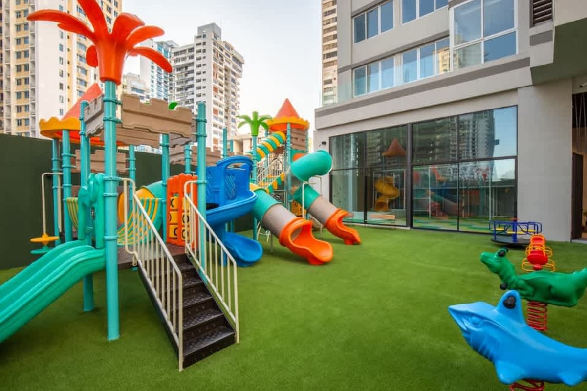 Colorful outdoor playground area in PH The Towers Punta Paitilla Panama City Panama