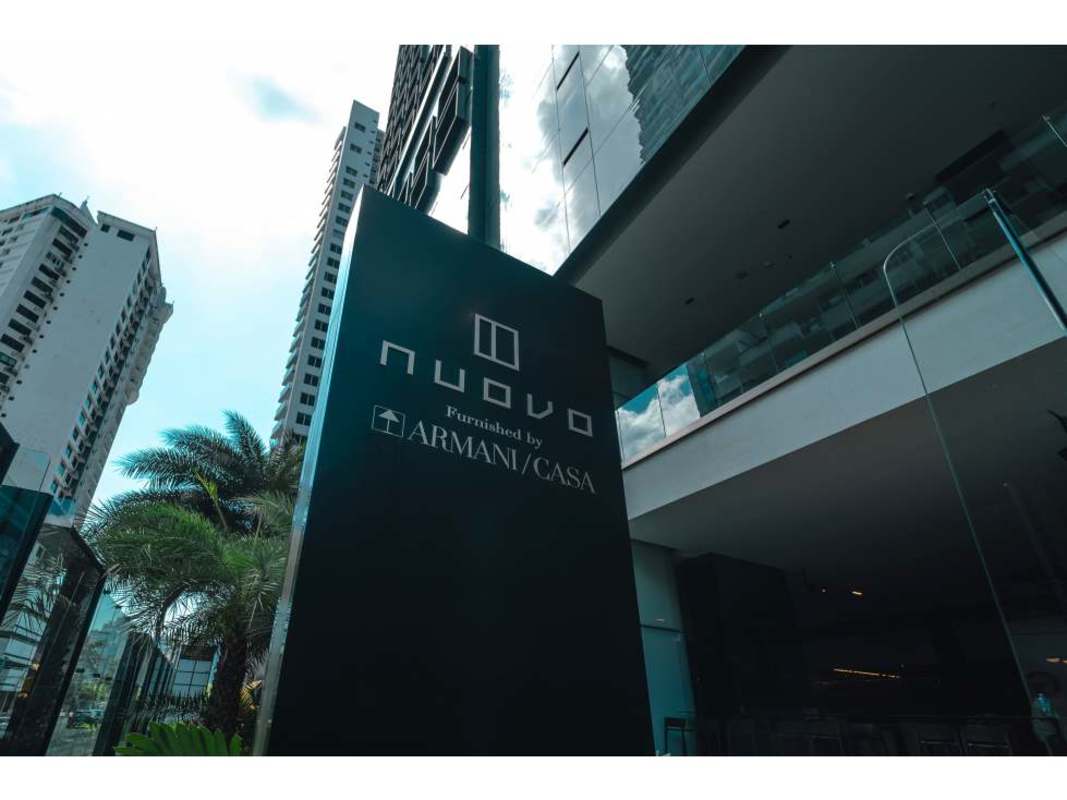 Entrance with valet service at Nuovo by Armani Casa luxury building in Panama City