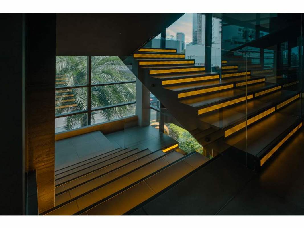 Elegant lobby with marble floors and designer furniture at Nuovo by Armani Casa, Panama City