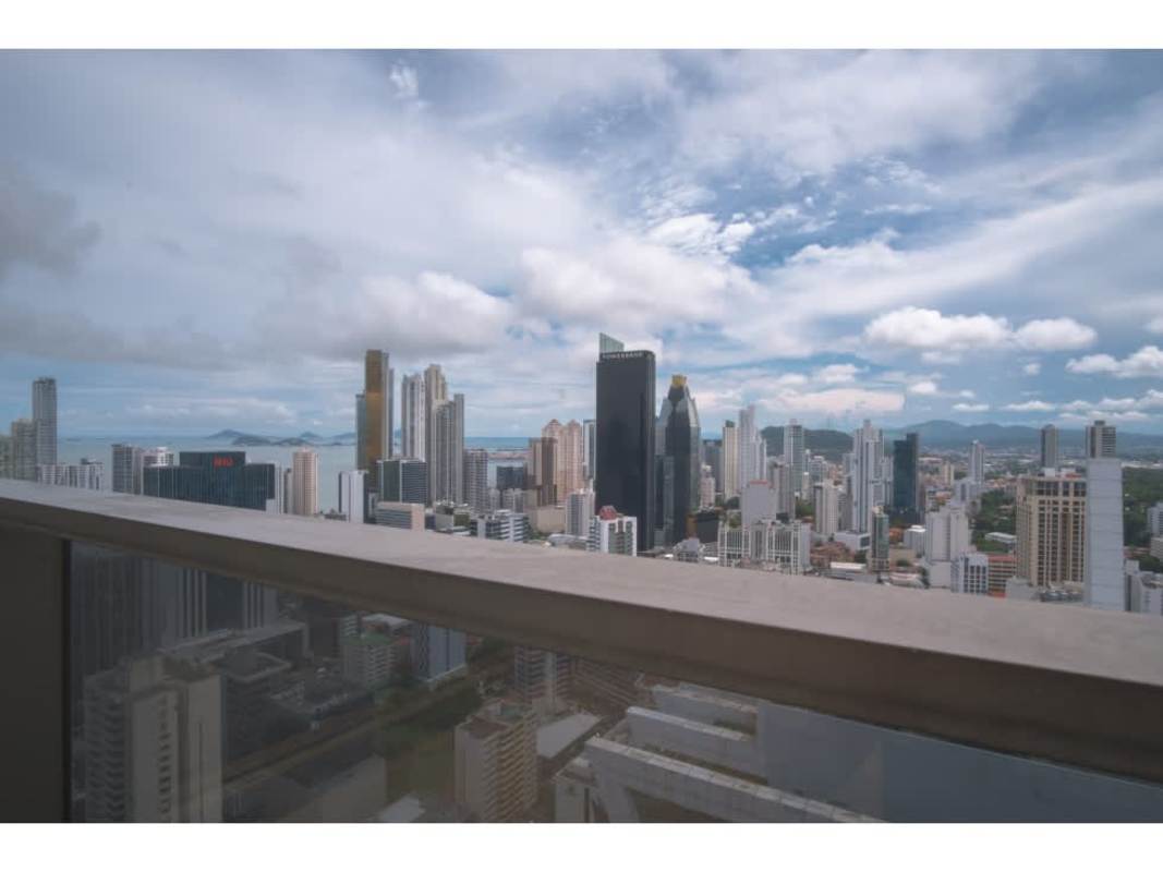 Unfinished shell commercial office with wide city skyline views at Twist Tower Obarrio Panama