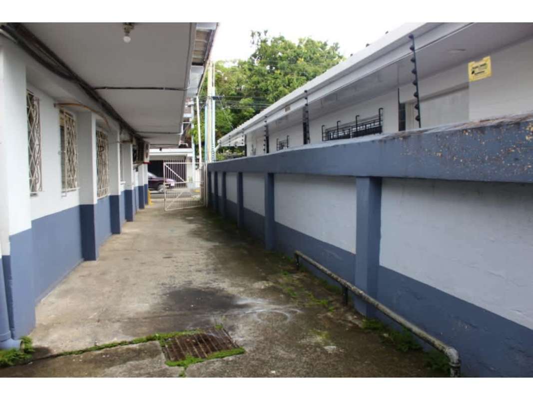 Secured gated corridor along building apartments and locals San Francisco Panama
