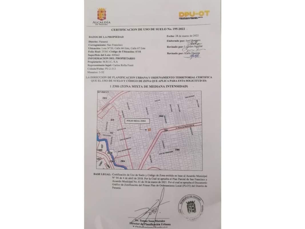 Official document confirming mixed-use zoning permissions in San Francisco Panama