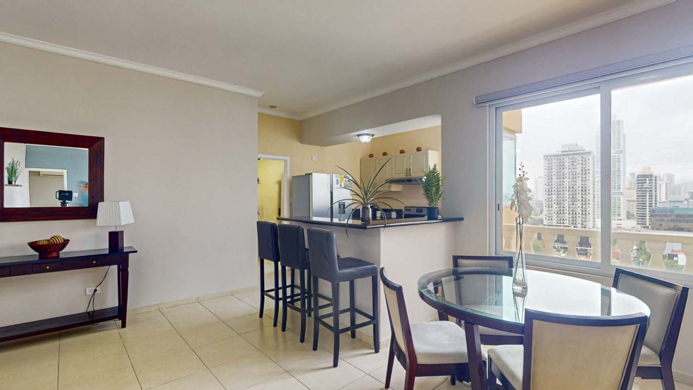 Kitchen with granite countertops, stainless steel appliances, and ocean view PH Vista Marina Panama City