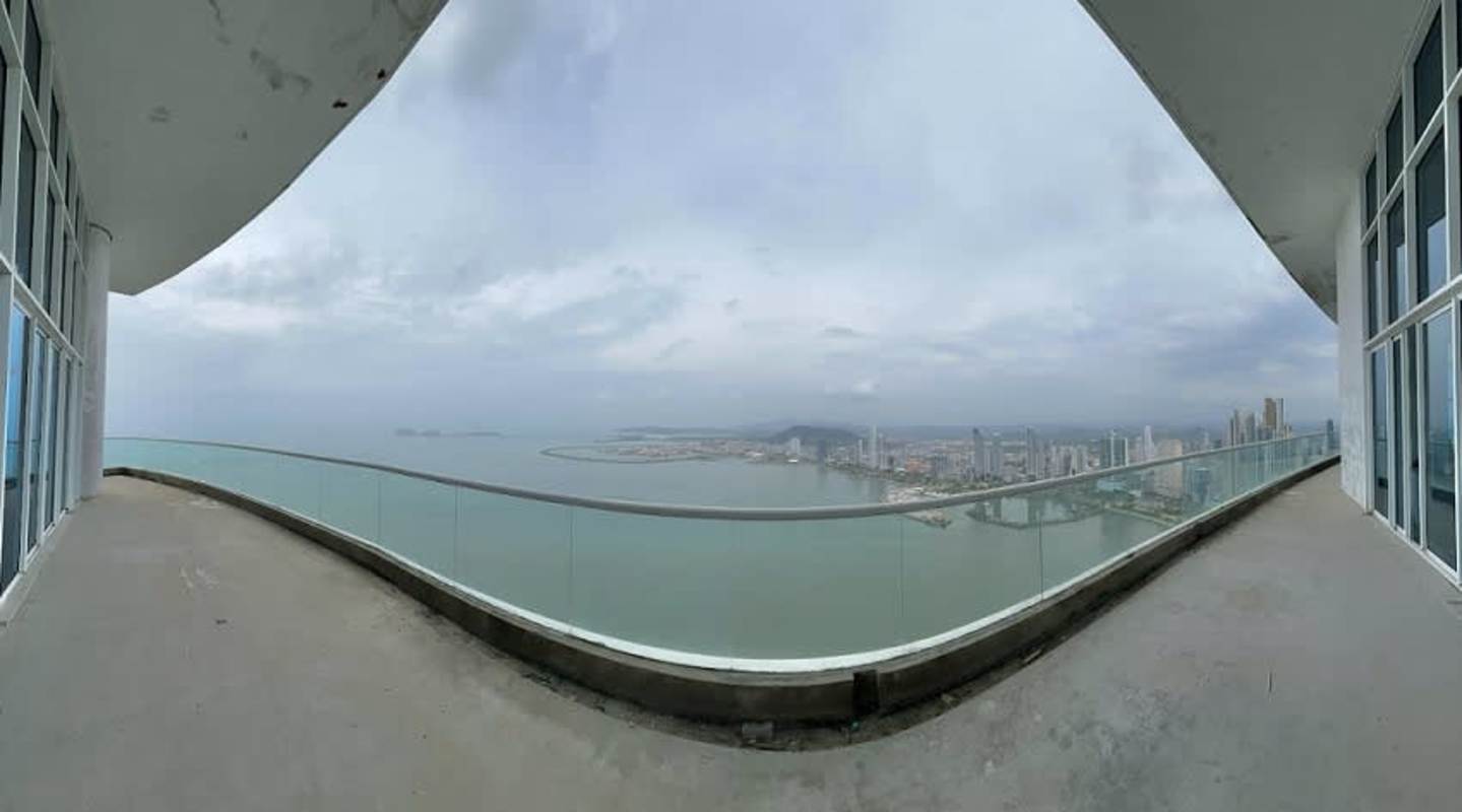 Curved ocean view balcony of PH The Point penthouse in Punta Paitilla, Panama City