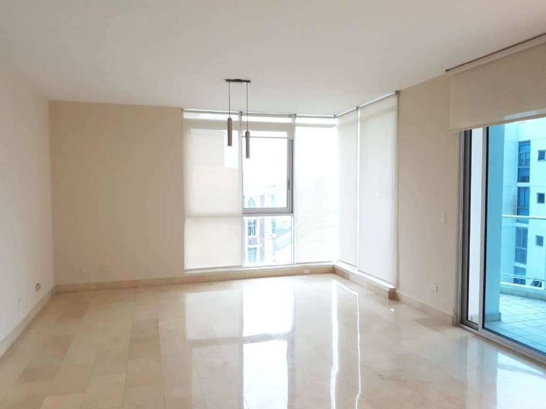 View from balcony of Pacific Village apartment overlooking marina and Panama skyline