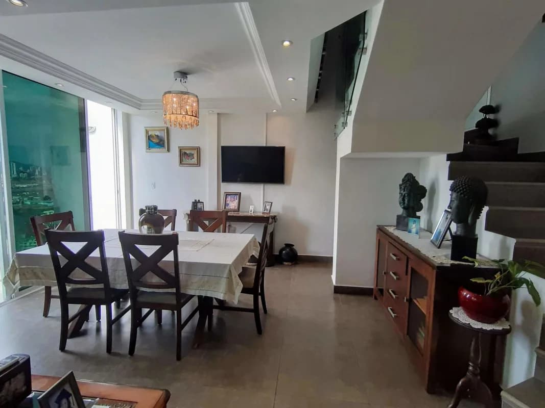 Panoramic skyline view of Panama City high-rises from penthouse balcony at PH El Cangrejo