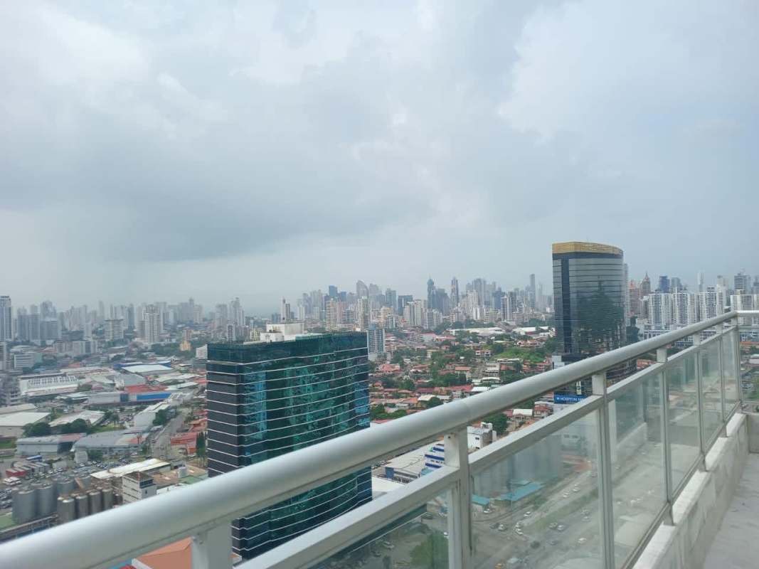 City skyline view from apartment balcony PH Dos Mares Tower Panama