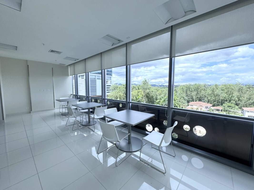 Modern office dining area with panoramic views in Costa del Este Panama