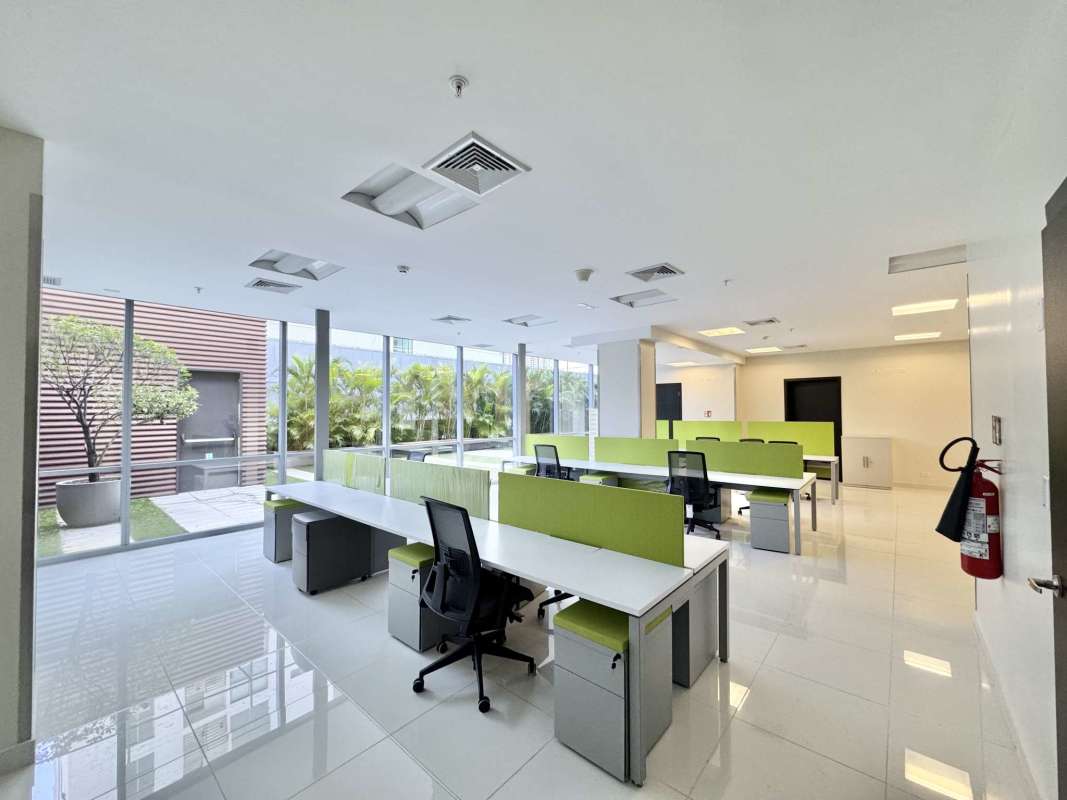 Flexible open-plan office workspace with large windows Costa del Este Panama