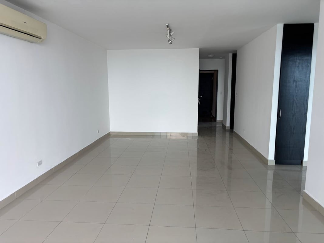 Modern kitchen with granite countertops and panoramic window in PH Serenity at the Bay Panama City